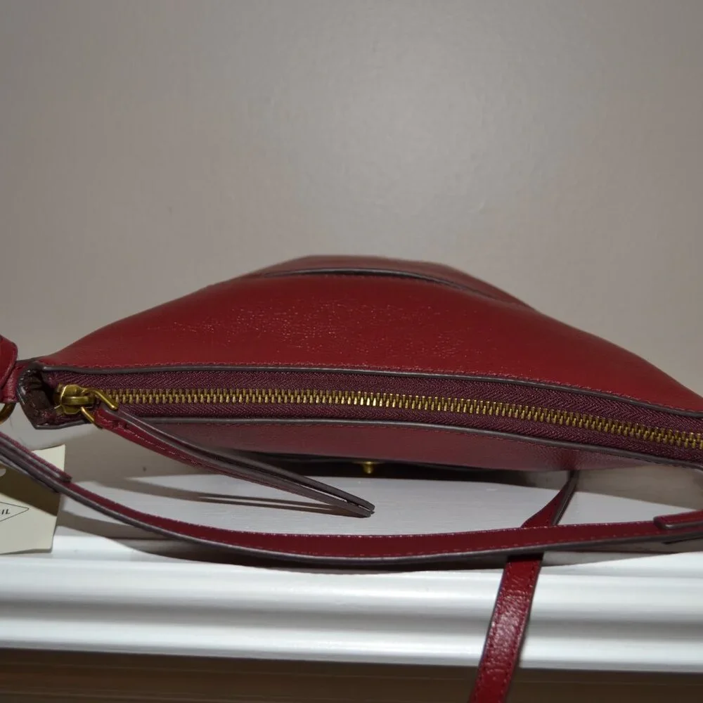 Fossil Talulla Red Velvet Brandy Leather NWT $230 Crossbody Hobo Bag
